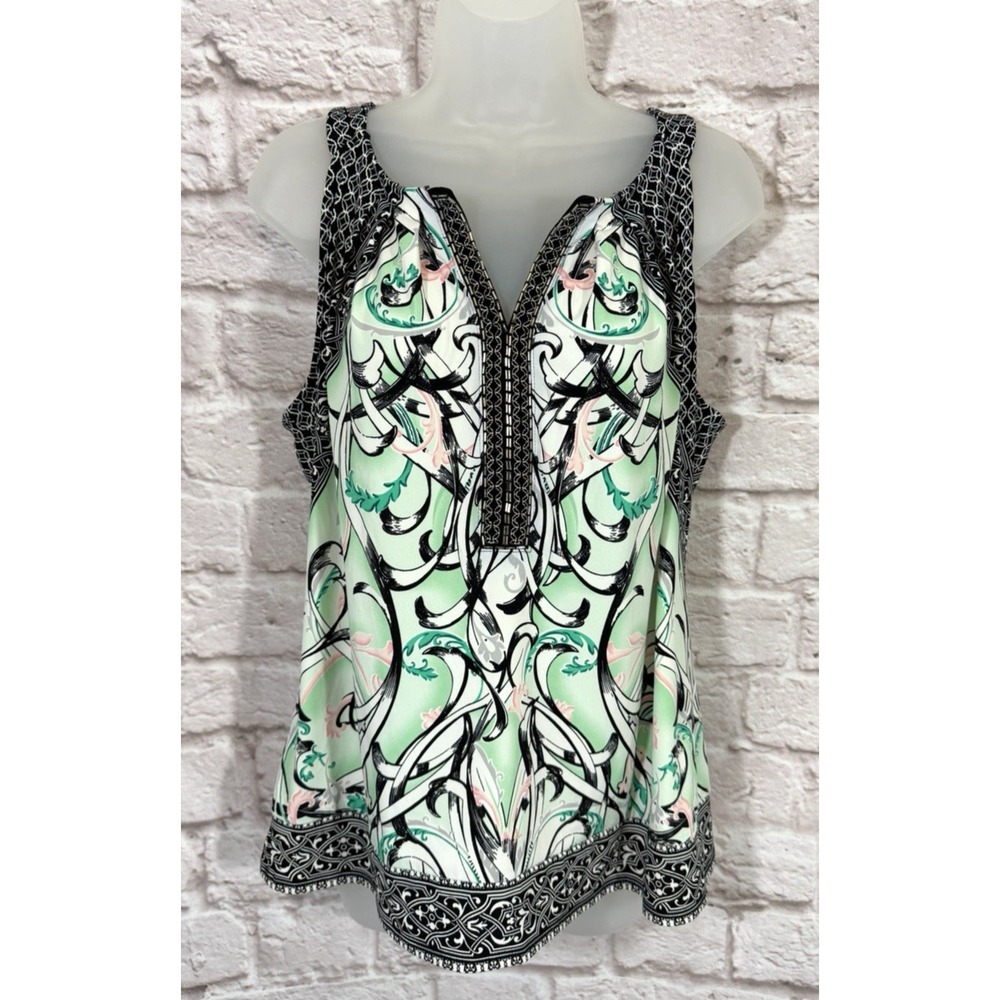 White House Black Market Tank Top Medium Beaded Embroidered Floral Liquid Knit